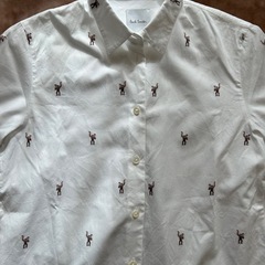Paul Smith ポールスミス半袖カジュアルシャツ猿柄アニマル柄日本製ホワイト白ワイシャツの画像