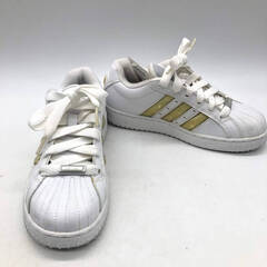 ss8164　アディダス ジュニア スニーカー 22.5cm ホワイト×ゴールド 元箱入り adidas SS ADIINSPIREDK バスケットボールシューズ 白 レースアップ 子供用 靴 スニーカー 中古の画像