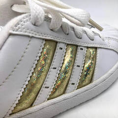 ss8164　アディダス ジュニア スニーカー 22.5cm ホワイト×ゴールド 元箱入り adidas SS ADIINSPIREDK バスケットボールシューズ 白 レースアップ 子供用 靴 スニーカー 中古の画像