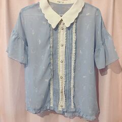 axes femme 水色半袖ブラウス＆スカート　上下セットの画像