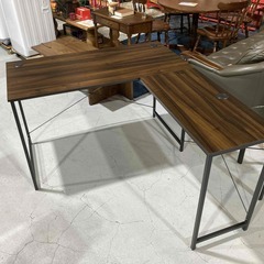 I11★L字デスクセット★120×140デスク アイアン風 ウォルナット 配線孔あり メッシュチェア PCデスク 学習机の画像