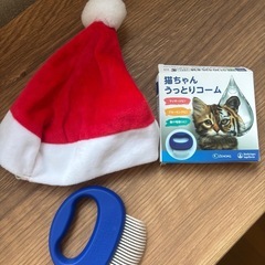 猫ちゃんうっとりゴム（未使用）とサンタさんの帽子の画像