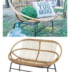 ラタン アイアン　ラブチェアの画像
