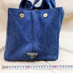角スレ破れ無し【PRADA】プラダ カナパ トートバッグ デニムキャンパス インディゴブルー 三角プレートの画像