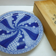 ★▲九谷焼 正峰 染付 皿 丸皿 大皿 盛皿 飾皿 絵皿 直径約...