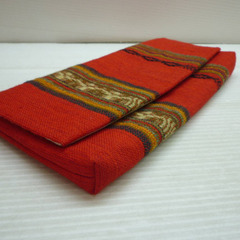 ☆▲北海道手織つむぎ　ユーカラ織　小物入れ　財布　長財布　布　織物　手織つむぎ　12cm×26cm　赤　レトロ　伝統工芸品　民芸品　iの画像