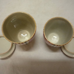 ☆▲九谷焼　湯呑み　蓋付き　陶器　夫婦湯み　2客　伝統工芸　昭和レトロ　fの画像