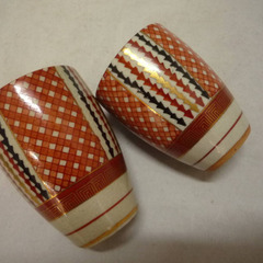 ☆▲九谷焼　湯呑み　蓋付き　陶器　夫婦湯み　2客　伝統工芸　昭和レトロ　fの画像