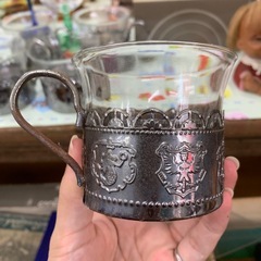 ヴィンテージ ティーグラスホルダー 紋章 ガラスカップ 海外雑貨の画像