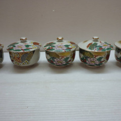 ☆▲九谷焼　宝岳作　茶器　蓋付　湯呑　陶器　和食器　食器　蓋付き湯呑み　5客セット　mの画像