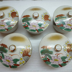 ☆▲九谷焼　宝岳作　茶器　蓋付　湯呑　陶器　和食器　食器　蓋付き湯呑み　5客セット　mの画像