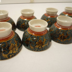 ☆▲九谷焼　青粒　酒盃　盃　お猪口　ぐい呑み　陶器　工芸品　10客セット　e　の画像