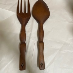 インドネシア民芸　巨大スプーン　フォークの画像