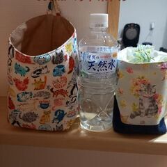 ⚠️取引中⚠️0円出品⚠️吊り下げられる布バスケット3つ②(ハンドメイドの物)(猫柄)の画像