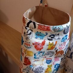 ⚠️取引中⚠️0円出品⚠️吊り下げられる布バスケット3つ②(ハンドメイドの物)(猫柄)の画像