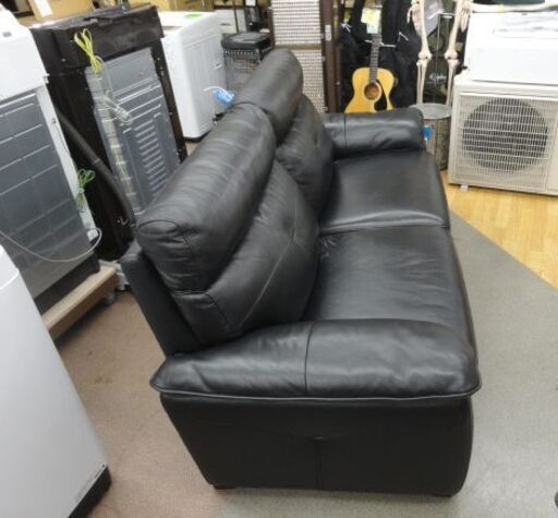 現状特価品‼ 2.5人掛けソファ 幅186cm 革製 ブラック 背もたれ取り外し可能 2Pソファ 黒 西岡店
