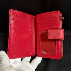 ◆4,000円◆COACH コーチ◆二つ折り財布 L字ファスナー コンパクトウォレット◆キャンバス シグネチャー◆ブラウン×レッド◆箱付き◆少し剥げあり◆の画像
