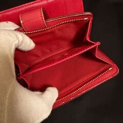 ◆4,000円◆COACH コーチ◆二つ折り財布 L字ファスナー コンパクトウォレット◆キャンバス シグネチャー◆ブラウン×レッド◆箱付き◆少し剥げあり◆の画像