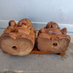 昭和レトロ 大黒様 恵比寿様 木彫り置物 2体セット 七福神 縁起物の画像