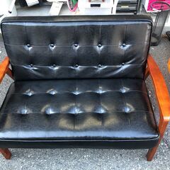 【ジャングルジャングル石津店】2人用ソファー　木製枠　黒　新生活 堺市 西区 堺区 石津の画像