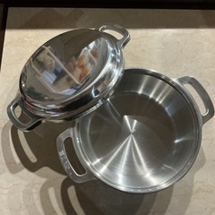 無水鍋🍲KINGキング寸法18.0cm説明書付き❣️無水調理両手鍋深鍋軽量シルバーの画像