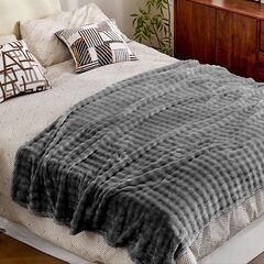 【新品未使用】もこもこ毛布 ブランケット グレー 140x190の画像