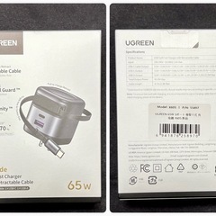 新品未開封 UGREEN 65W 巻き取り式 急速充電器 ケーブル 内蔵 PD Type-Cの画像
