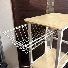 山善　スチールラック付き 木目調収納ワゴン（キャスター付き）の画像