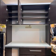 キッチンボード レンジボード 食器棚 コンセント3個口 ダークブラウン×ホワイト 横幅104.5cm 奥行45cm 高さ190.5cm★買取帝国 志木店の画像
