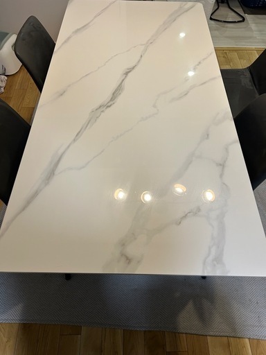 『高槻市』セラミック製ダイニングテーブルセット 160cm／大理石柄