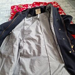 ベスト付、ネイビーコートの画像