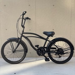  【6万で購入】ビーチクルーザー 黒 22インチ 極太タイヤ 高級シマノ社製変速搭載 BMX マットブラック ファットバイク
 ビーチクルーザー 激レア 折りたたみ可能　自転車 アメ村 HIPHOP堀江 表参道 青山 代官山 ピストバイク【早い者勝ち】の画像