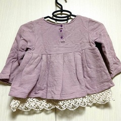 petit main フリルトレーナー 100cm（ピンク、薄紫)の画像