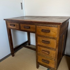 【譲ります】希少 アンティーク 片袖机 木製デスク 無垢材 W91×D60×H73 店舗什器 カウンター 事務机 レトロ ビンテージの画像