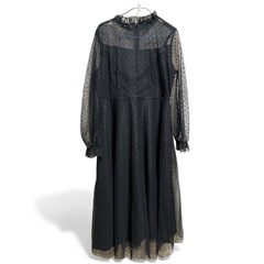 美品yino(イノ)シースルー ドット柄 ロングドレス ブラックXLの画像