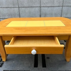 タイル天板ローテーブル　引き出し付き　横90×奥行50×高さ37cmの画像