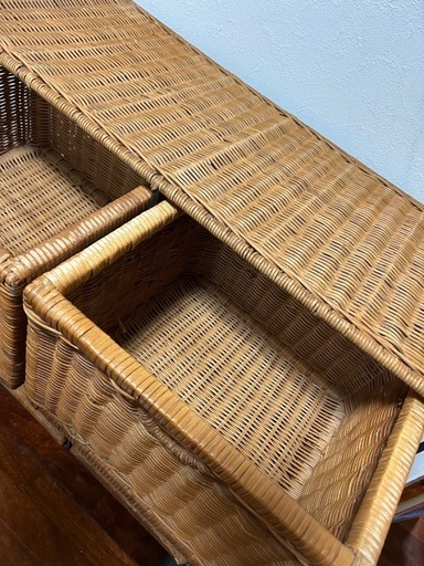 ラタンチェスト アイアンフレーム 3段 籠6個 キャスター付き (KayKay