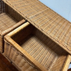 ラタンチェスト アイアンフレーム 3段 籠6個 キャスター付きの画像