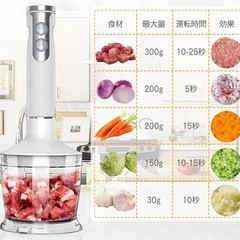 【新品未使用】ハンドブレンダー ハンディミキサー フードプロセッサー 6段階変速 電動 調理器具 泡だて器 チョッパー ホイッパー ハンディブレンダー 離乳食 氷 果物・野菜 砕ける 介護食 お菓子作り 1台5役 つぶす・混ぜる・きざむ・泡立てる・砕くHB-2059 ホワイト (1台5役)の画像