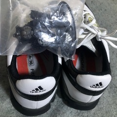 アディダス ゴルフシューズ スパイク 高級モデル ほぼ新品 予備の変え鋲6個付き レンチ付き 26.5センチの画像