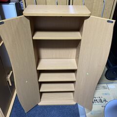 M664  本棚 扉付き キャビネット 木製 薄方収納 インテリア家具 H90 ナチュラルの画像