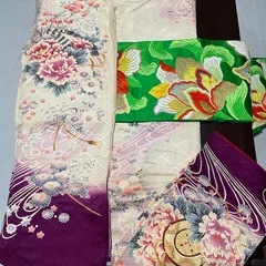 振袖 クリーム色 紫 花柄✧ママ振り✧帯セット✧の画像