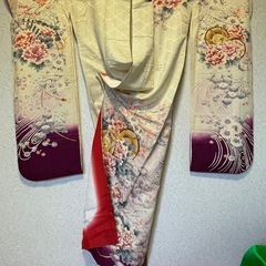 振袖 クリーム色 紫 花柄✧ママ振り✧帯セット✧の画像