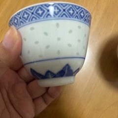 中国茶器 4個セット 白と青　透かし彫りの画像