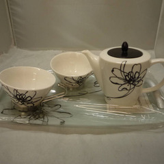 ☆▲yamakatsu　ティーセット　simple life　スウィング　ペアティーセット　ティーポット　カップ　ガラストレイ　ｇの画像