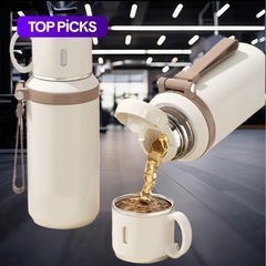 【抱き合わせ割引あり】【新品未使用】29オンス ステンレススチール製保温ボトルロープ付き、デュアル機能コーヒーカップ、キャンプ・サイクリング・家庭・オフィス用 ポータブルアウトドアマグカップの画像