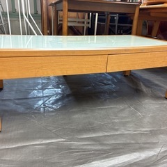 センターテーブル　木目＆ガラスの画像