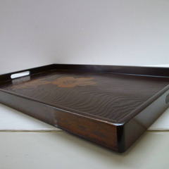 ★▲木製 白山杉 春秋彫 長手盆 創作漆器 両手盆 お盆 長方盆 トレー 角盆 和風盆 茶道具 hの画像