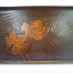 ★▲木製 白山杉 春秋彫 長手盆 創作漆器 両手盆 お盆 長方盆 トレー 角盆 和風盆 茶道具 hの画像