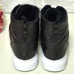 ジップアップ レースアップブーツ スニーカー ボア付き レザー 黒 厚底 美品の画像
